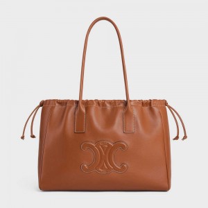 Tan Celine drawstring cuir triomphe in Smooth Calfskin Cabas | CL-593088