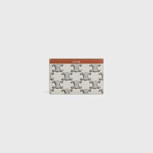 Tan / Ecru Celine in Triomphe canvas and calfskin Card Holders | CL-591803