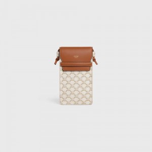 White/Tan Celine FLAP in Triomphe Canvas and Pouch | CL-592891