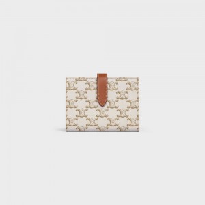 White/Tan Celine Medium strap in Triomphe Canvas and Lambskin Wallets | CL-592993