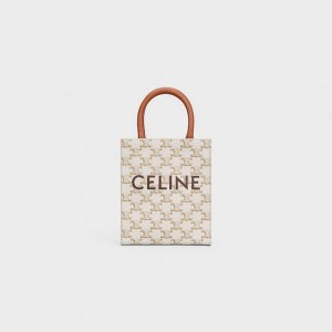 White Celine Mini Vertical in Triomphe Canvas and calfskin with print Cabas | CL-593086