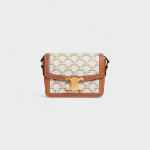 White Celine Teen Bag in Canvas and Calfskin Triomphe | CL-593207