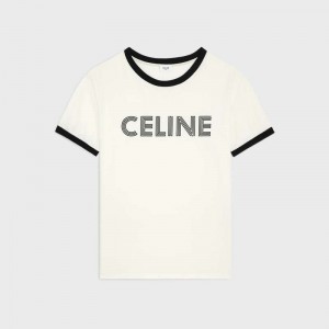 dirty white/ black Celine LOOSE IN COTTON JERSEY T-shirts | CL-592125