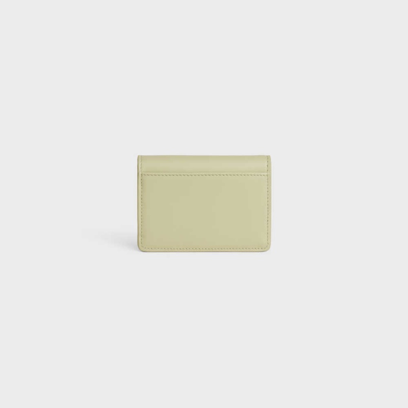 ALMOND GREEN Celine FLAP TRIOMPHE Shiny calfskin Card Holders | CL-592948