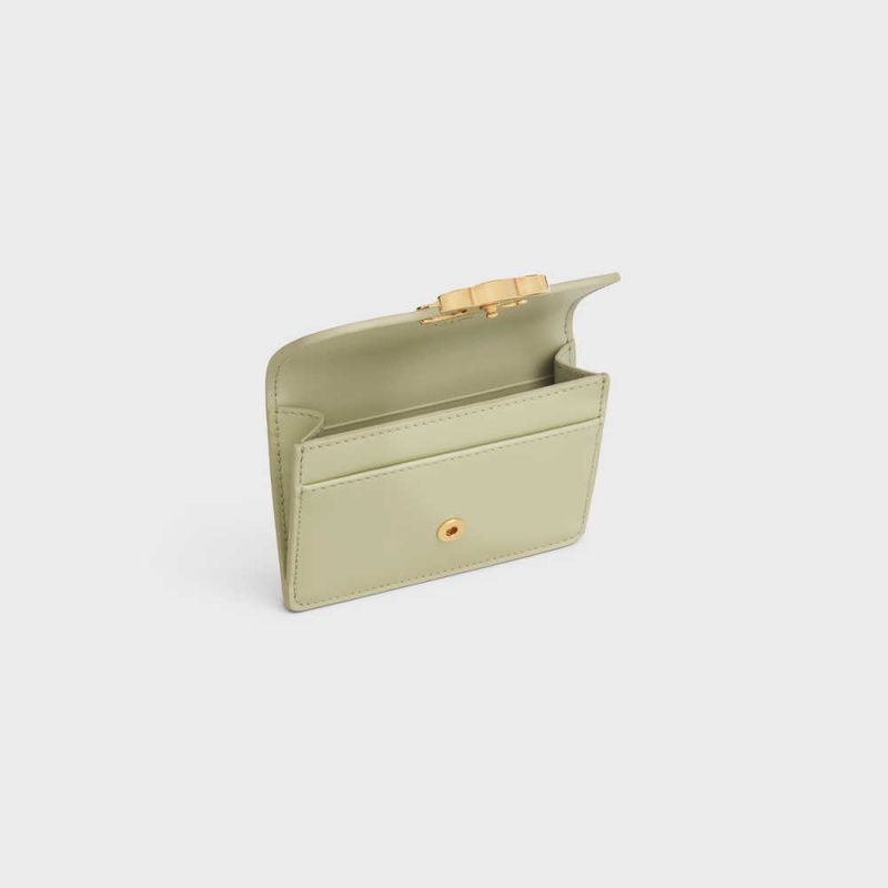 ALMOND GREEN Celine FLAP TRIOMPHE Shiny calfskin Card Holders | CL-592948