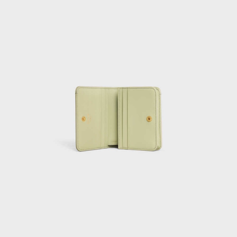 ALMOND GREEN Celine TRIOMPHE COMPACT in Shiny calfskin Wallets | CL-592966