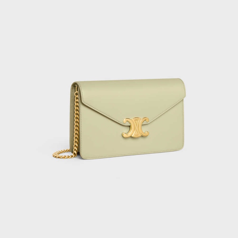 ALMOND GREEN Celine Wallet on Chain TRIOMPHE in Shiny calfskin Mini Bags | CL-593023