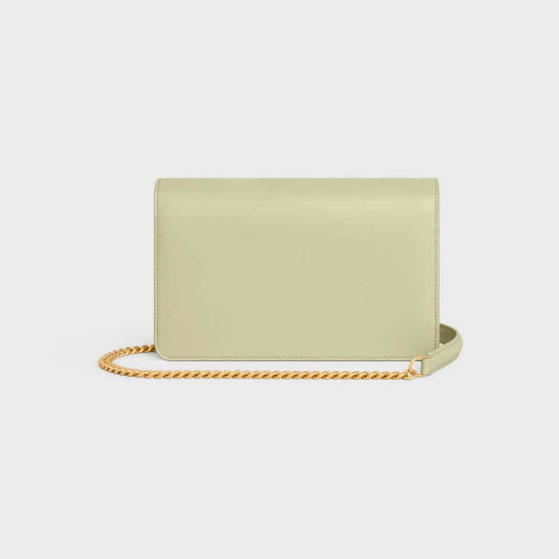 ALMOND GREEN Celine Wallet on Chain TRIOMPHE in Shiny calfskin Mini Bags | CL-593023