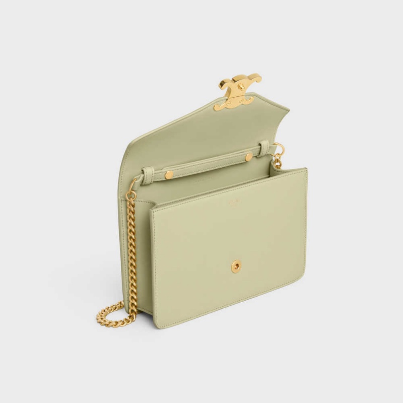 ALMOND GREEN Celine Wallet on Chain TRIOMPHE in Shiny calfskin Mini Bags | CL-593023