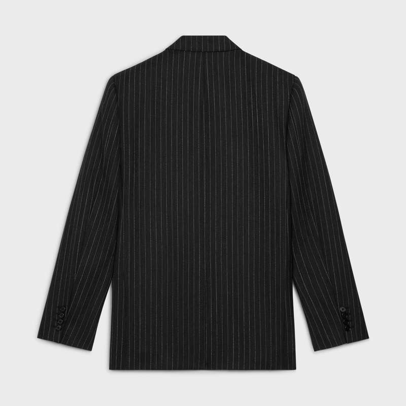 Anthracite/Chalk Celine RECTANGLE IN STRIPED WOOL FABRIC Jackets | CL-591995