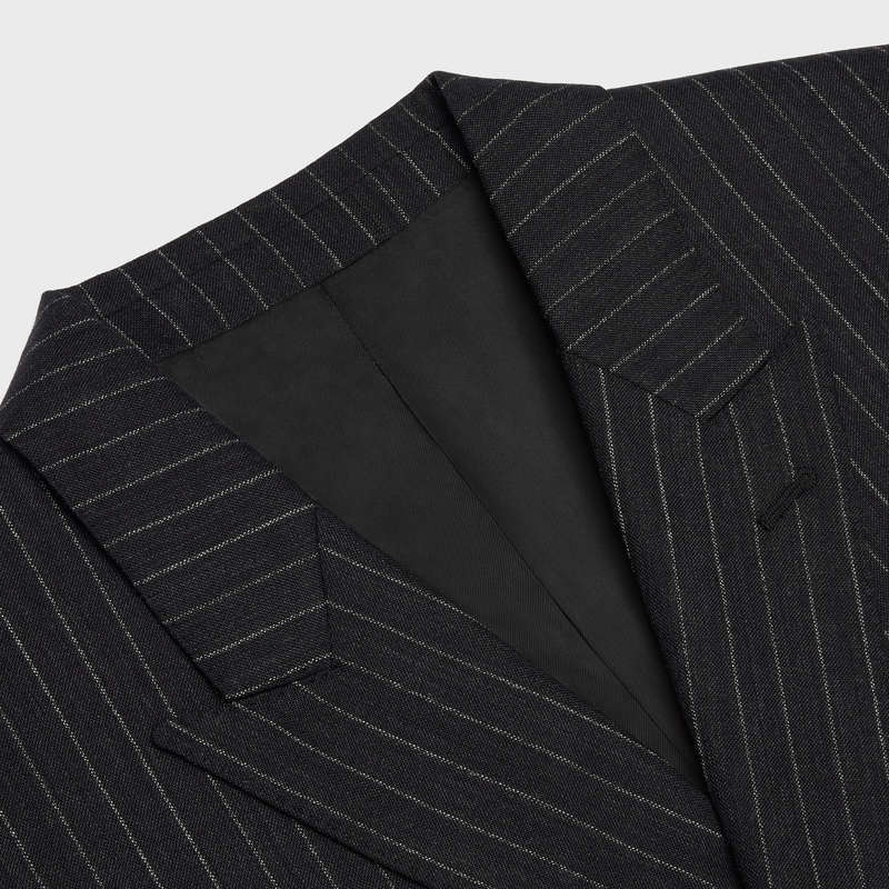 Anthracite/Chalk Celine RECTANGLE IN STRIPED WOOL FABRIC Jackets | CL-591995