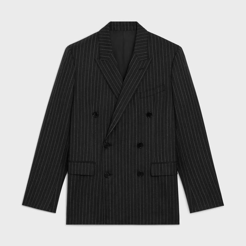 Anthracite/Chalk Celine RECTANGLE IN STRIPED WOOL FABRIC Jackets | CL-591995