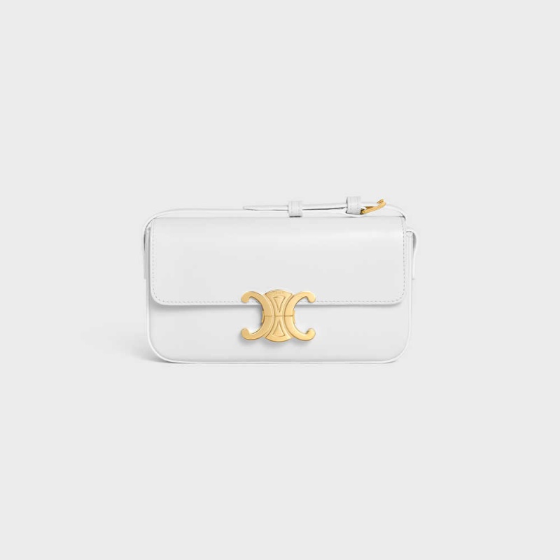 Arctic White Celine Shoulder Bag in shiny calfskin Triomphe | CL-593244