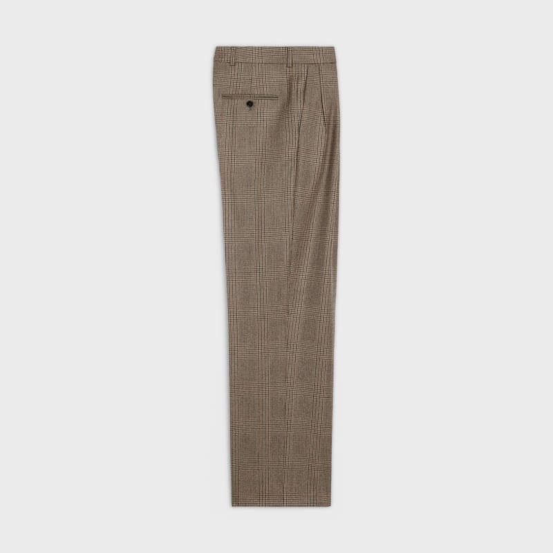 BEIGE/MARRON/NOIR Celine SKATE IN PRINCE OF WALES CHECK WOOL Trousers | CL-592030