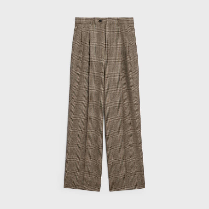 BEIGE/MARRON/NOIR Celine SKATE IN PRINCE OF WALES CHECK WOOL Trousers | CL-592030