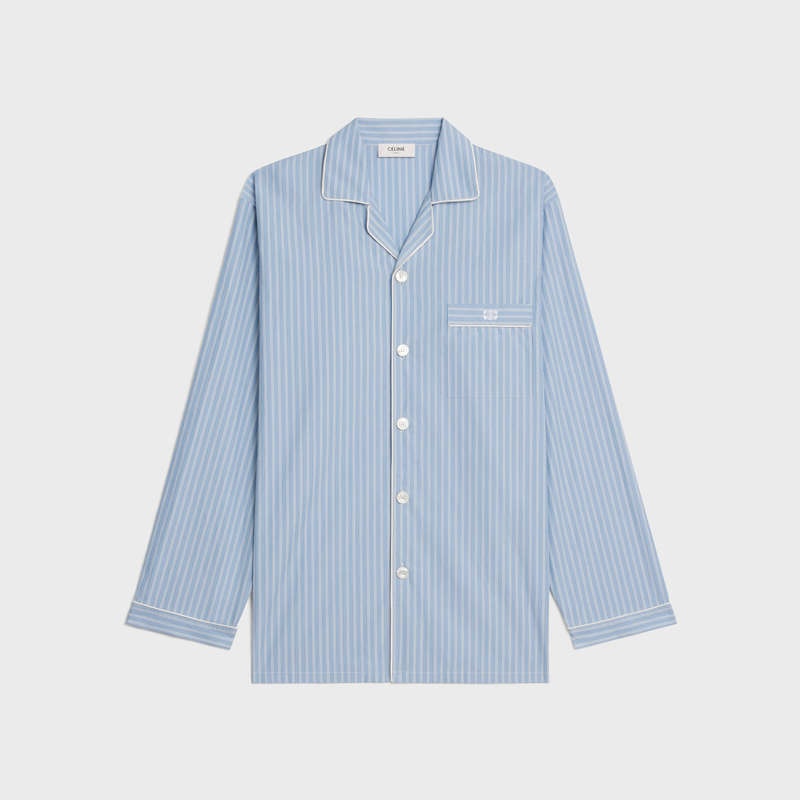 BLEU CIEL/BLANC/BLEU Celine pajama in striped cotton Shirts | CL-592164