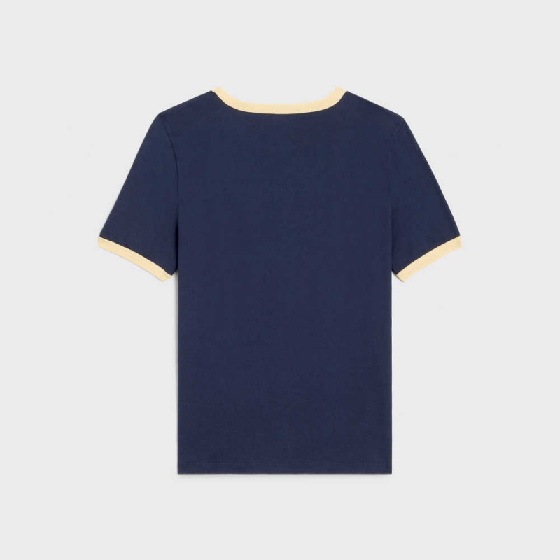 BLEU NUIT / LEMON PIE / OFF WH Celine california 70 s in cotton jersey T-shirts | CL-592775