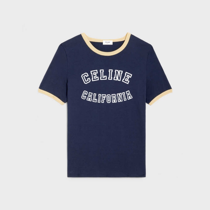 BLEU NUIT / LEMON PIE / OFF WH Celine california 70 s in cotton jersey T-shirts | CL-592775