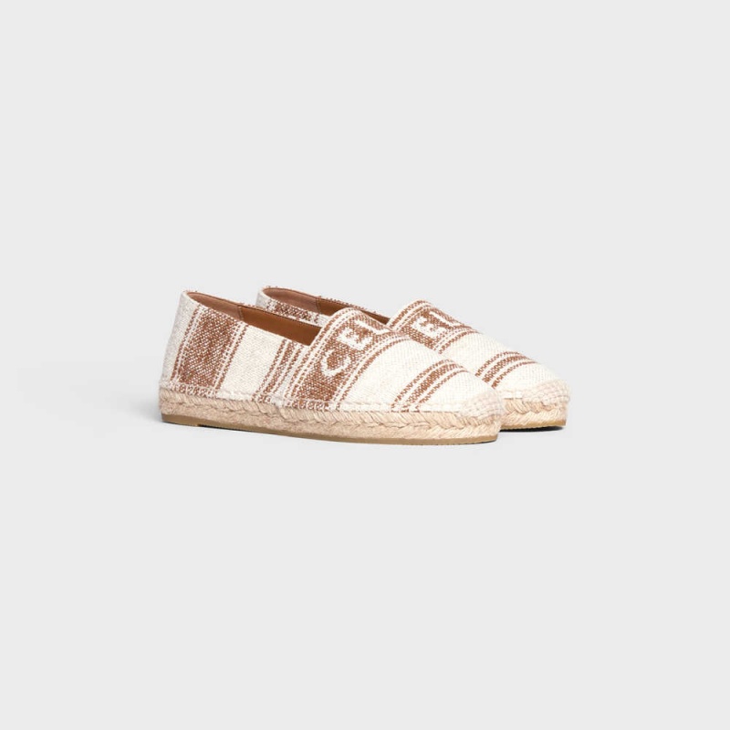 Beige/Brown Celine FLAT ESPADRILLE with celine SIGNATURE in CANVAS Loafers | CL-592539