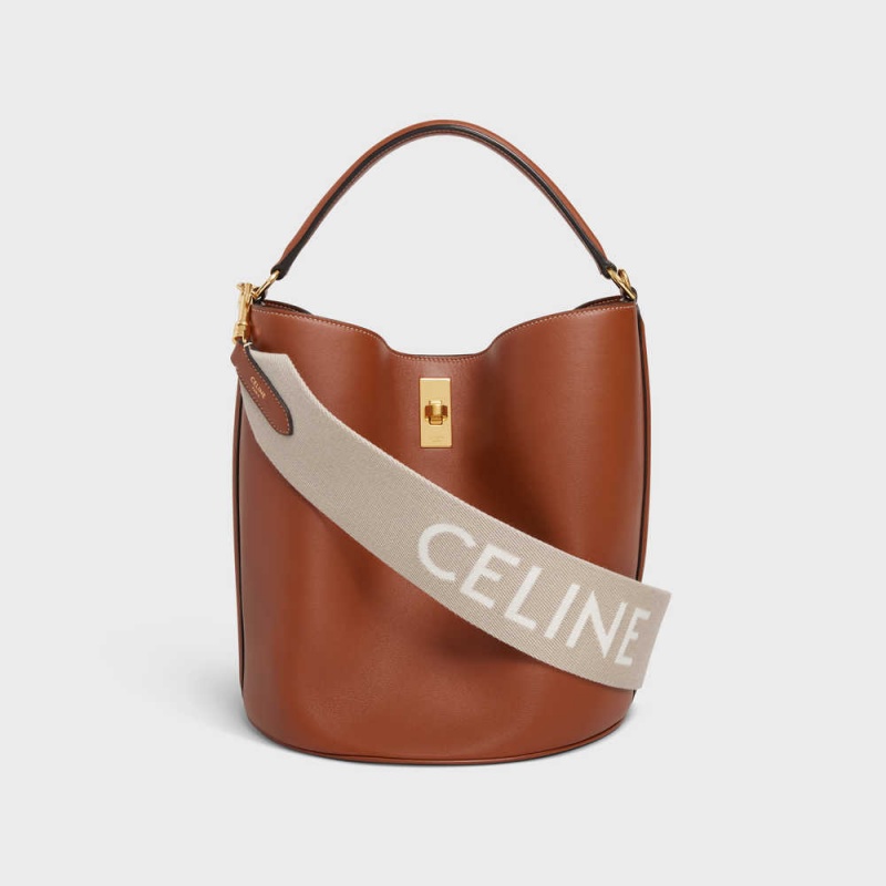 Beige/White Celine Short Strap in Wool with jacquard with GOLD FINISHING Leather Goods Accessories | CL-592915