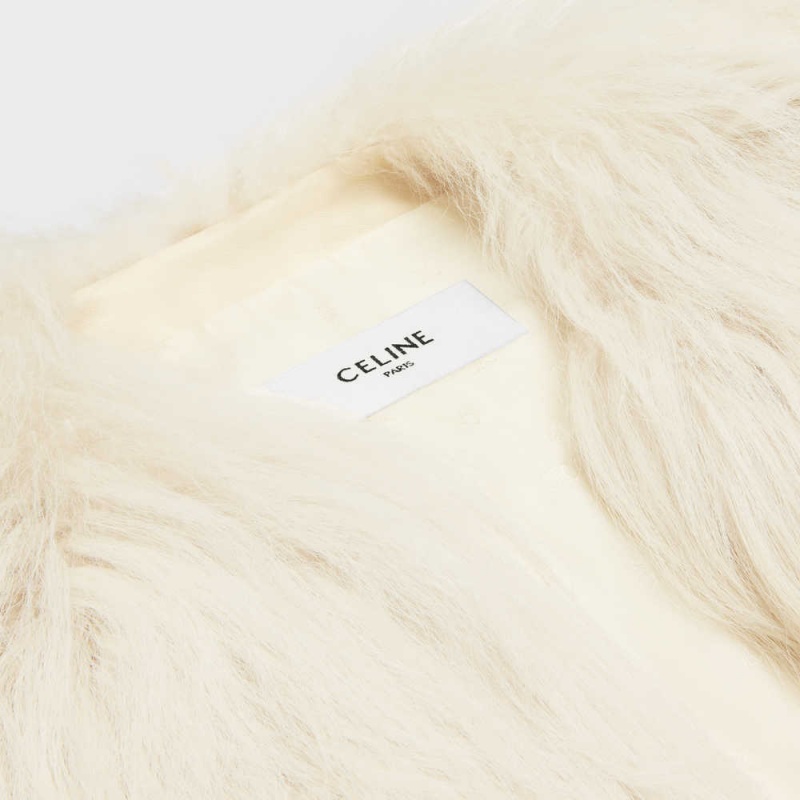 Beige Celine Crew neck in long goat hair Leather | CL-592609