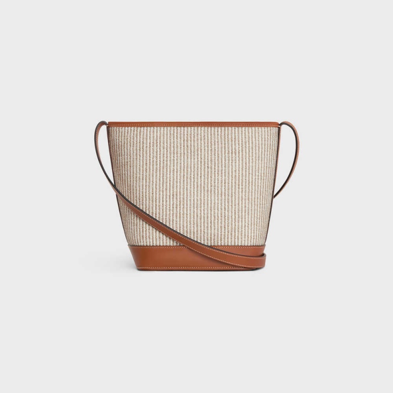 Beige Celine SMALL BUCKET in STRIPED TEXTILE AND CALFSKIN Cuir Triomphe | CL-593147