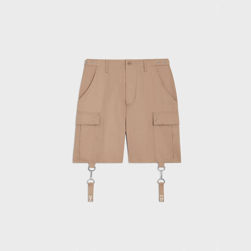 Beige Celine with celine straps in cotton linen Shorts | CL-592067