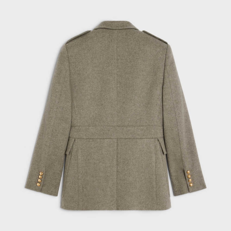 Beige Gris Celine saharienne in diagonal cashmere Jackets | CL-592644