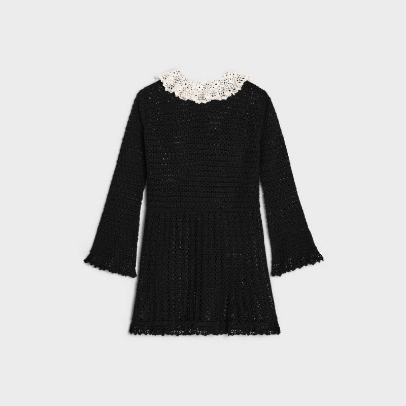 Black/Off white Celine babydoll mini in crocheted cotton Dresses | CL-592850