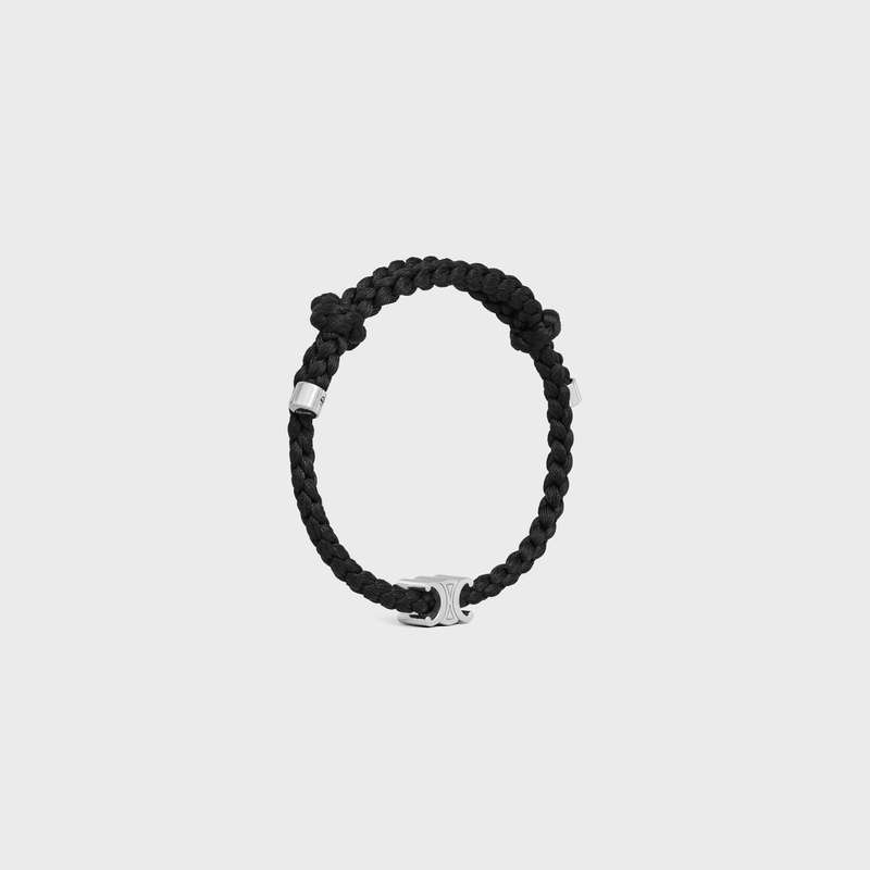 Black/Silver Celine Triomphe Beach in Silk and Brass with Rhodium Finish Bracelets | CL-591651