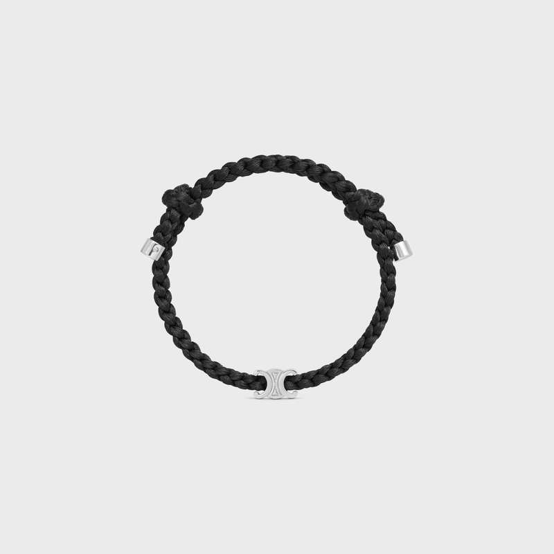 Black/Silver Celine Triomphe Beach in Silk and Brass with Rhodium Finish Bracelets | CL-591651