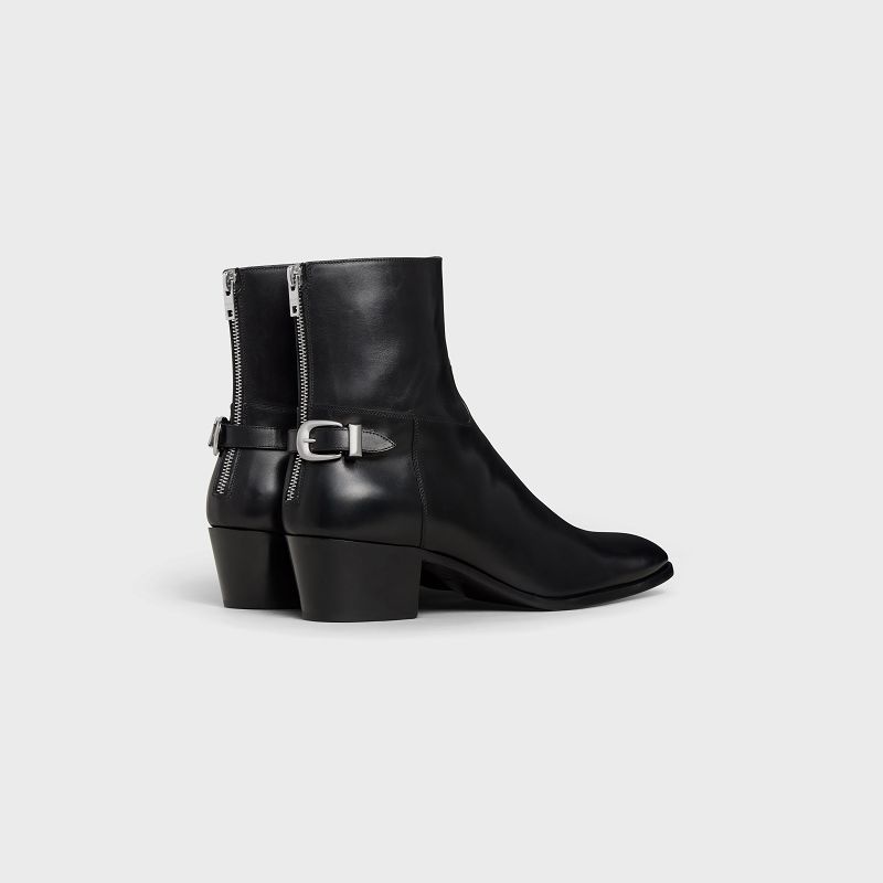 Black Celine BACK BUCKLE ZIPPED ISAAC in Shiny calfskin Boots | CL-591860