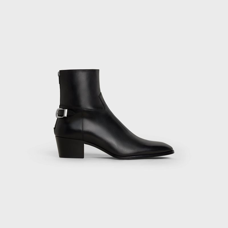 Black Celine BACK BUCKLE ZIPPED ISAAC in Shiny calfskin Boots | CL-591860