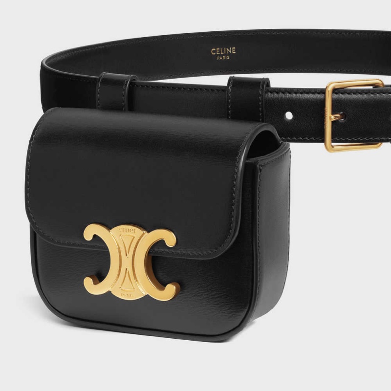 Black Celine BAG TRIOMPHE in SHINY CALFSKIN Belts | CL-592474