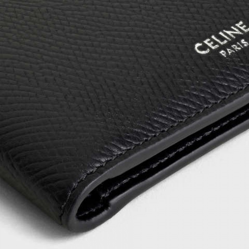 Black Celine Bi-fold in Grained calfskin Wallets | CL-591788