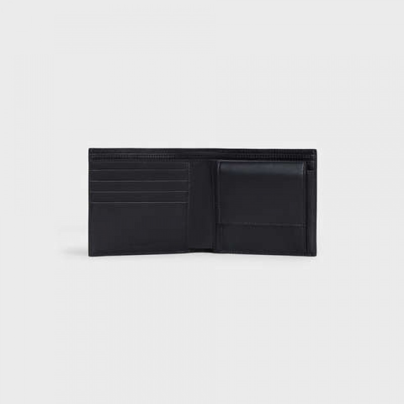 Black Celine Bi-fold with Coin Compartment in grained calfskin Wallets | CL-591787