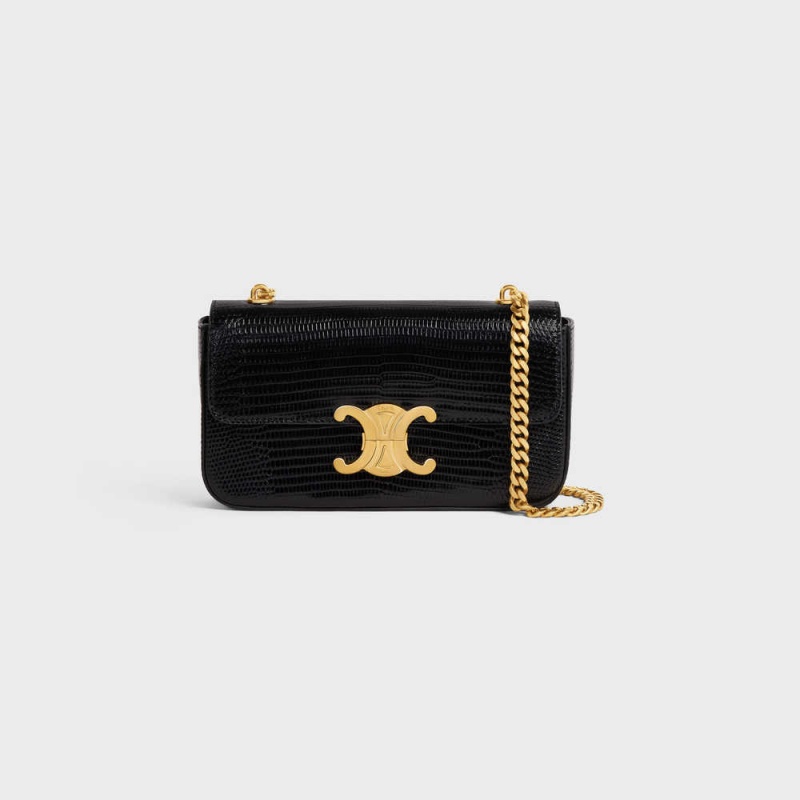 Black Celine CHAIN SHOULDER BAG in Lizard Triomphe | CL-593234