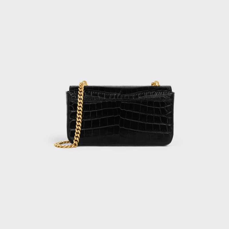 Black Celine CHAIN SHOULDER BAG in Niloticus Crocodile Triomphe | CL-593235