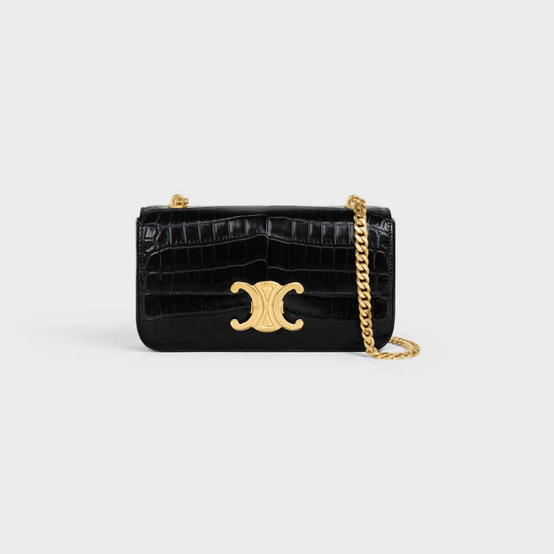 Black Celine CHAIN SHOULDER BAG in Niloticus Crocodile Triomphe | CL-593235