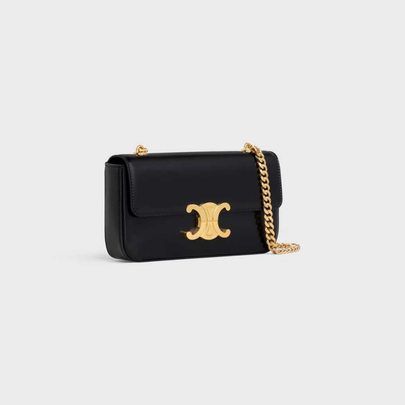 Black Celine CHAIN SHOULDER BAG in shiny calfskin Triomphe | CL-593226