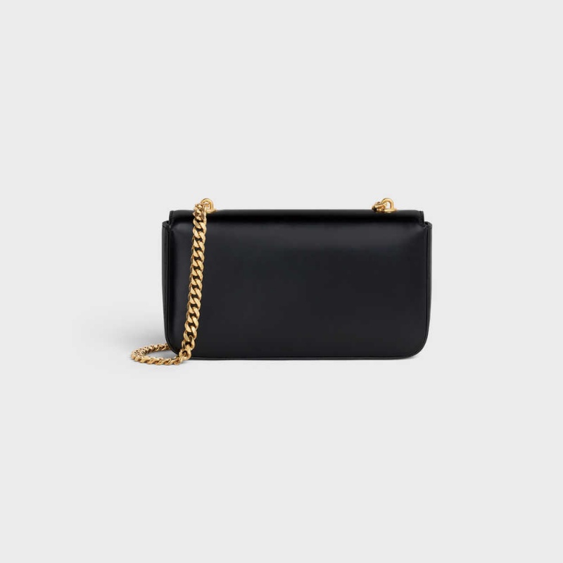 Black Celine CHAIN SHOULDER BAG in shiny calfskin Triomphe | CL-593226