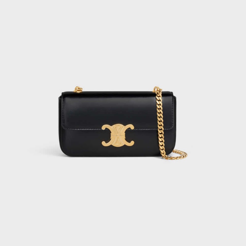 Black Celine CHAIN SHOULDER BAG in shiny calfskin Triomphe | CL-593226