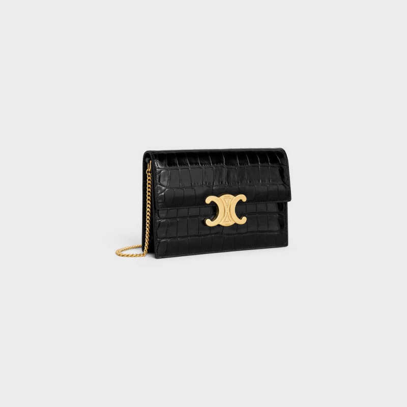 Black Celine CLUTCH SOIR TRIOMPHE in NILOTICUS CROCODILE Mini Bags | CL-593020