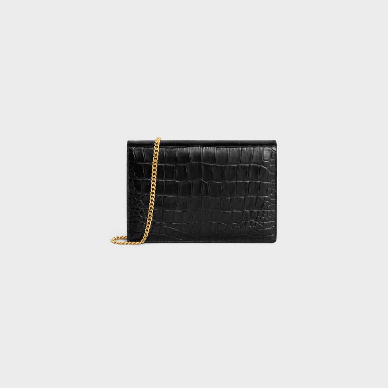 Black Celine CLUTCH SOIR TRIOMPHE in NILOTICUS CROCODILE Mini Bags | CL-593020