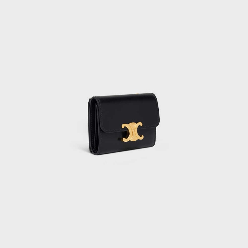 Black Celine COMPACT WITH COIN TRIOMPHE in Shiny calfskin Wallets | CL-592979