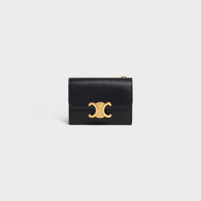 Black Celine COMPACT WITH COIN TRIOMPHE in Shiny calfskin Wallets | CL-592979