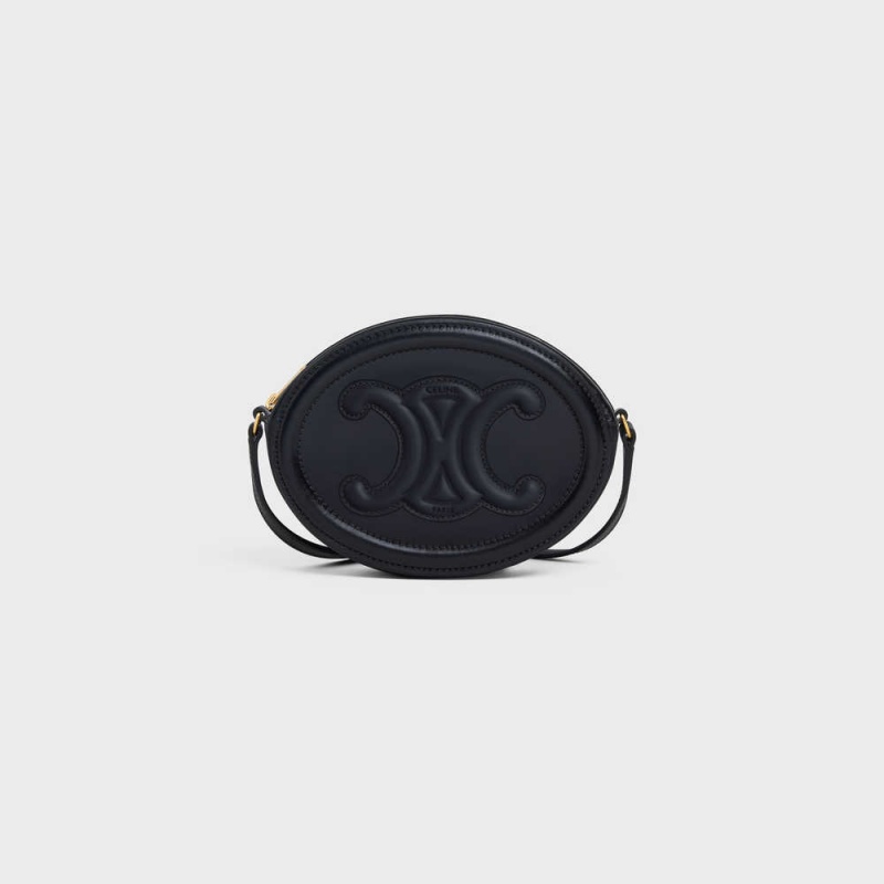 Black Celine CROSSBODY OVAL PURSE cuir triomphe in Smooth calfskin Mini Bags | CL-593044