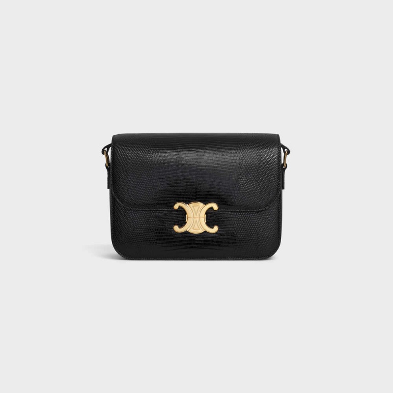 Black Celine Classique Bag in Lizard Triomphe | CL-593189