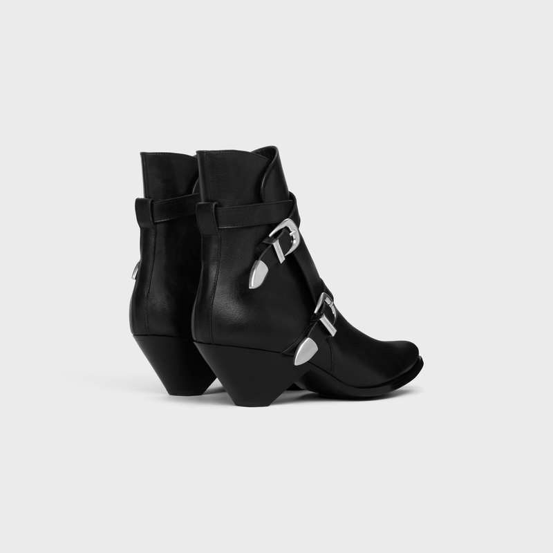 Black Celine DOUBLE BUCKLE ZIPPED CONIQUE in SHINY CALFSKIN Boots | CL-591876