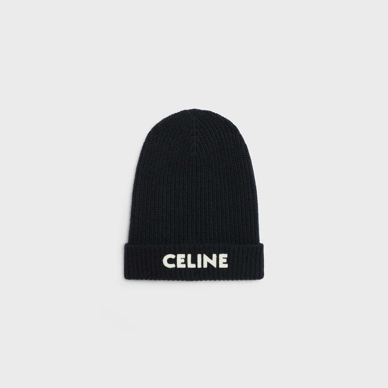 Black Celine EMBROIDERED KNIT WOOL BEANIE Hat | CL-591714